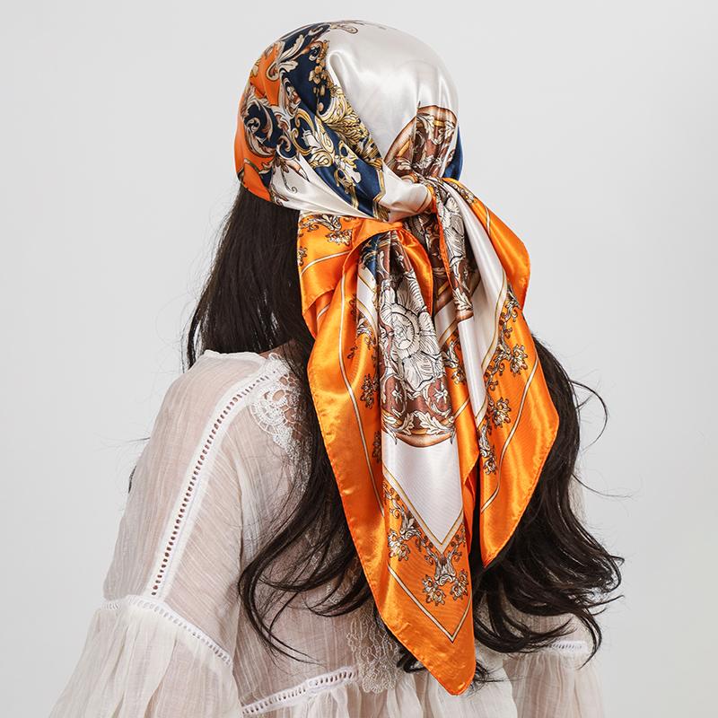 Роскошный Квадратный Шелковый Шарф Женский Платок 90*90 См Принт "Кешью" Косынка Женский Головной Платок Фуляр Сатиновая Бандана Хиджаб Шарфы