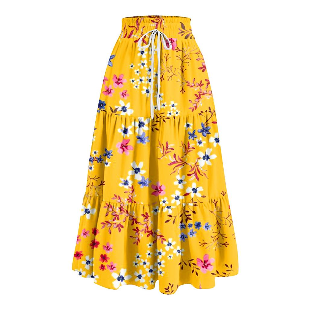 Женская весенняя повседневная длинная юбка с оборками, однотонная юбка, ретро-юбка в складку