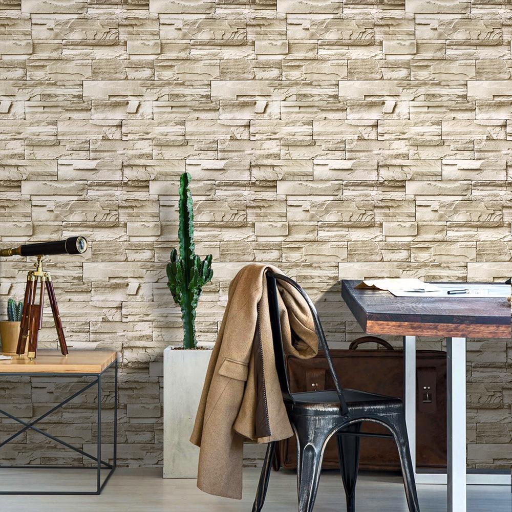 Retro 3D Simulation Khaki Brick Pattern Peel and Stick Wallpaper Self Adhesive Contact Paper Removable Waterproof Wallpaper For Furniture