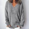 Женская мода повседневная однотонная трикотажная кофта с V-образным вырезом и длинными рукавами, модный милый свитшот