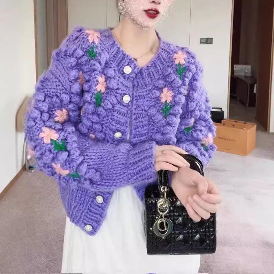 2023 Handmade Three-Dimensional Rose Pearl Button Cardigan for Women