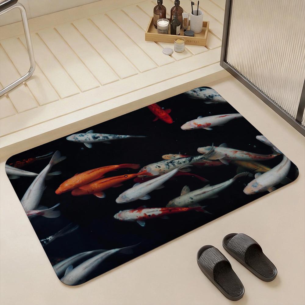 Animal A Koi Floor Mat Eco Flannel Doormat Non Slip Odorless Indoor Floor Rug Soft Short Plush Home Mat