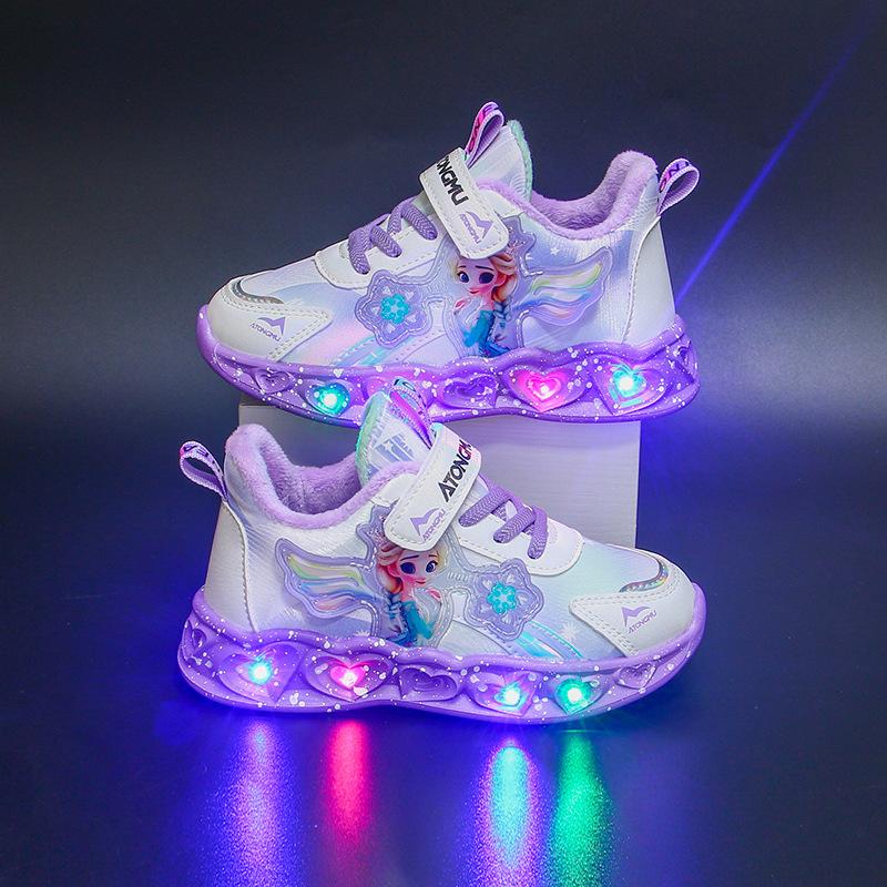 Girls' shoes with lights2026Spring and Autumn New Mesh Breathable Children's Sports Shoes Versatile Princess Running Shoes