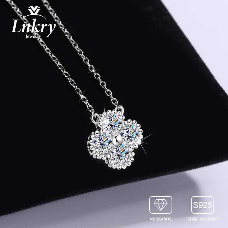 Lnkry 3mm 0.1ct Moissanite Necklace Certified 925 Silver Lucky Clover Flower Pendant Necklace For Women Jewely