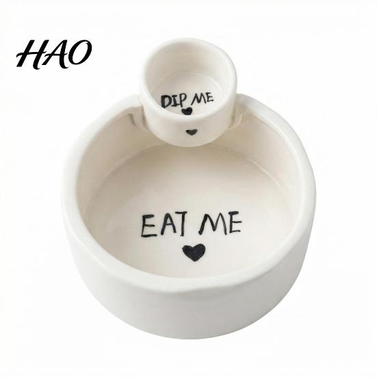 Kitchen Gadgets for Sides French Fries Bowl with Sauce Dipping Compartment, Heat Resistant Ceramic Snack Heart Pattern Print Serving Dish Server,