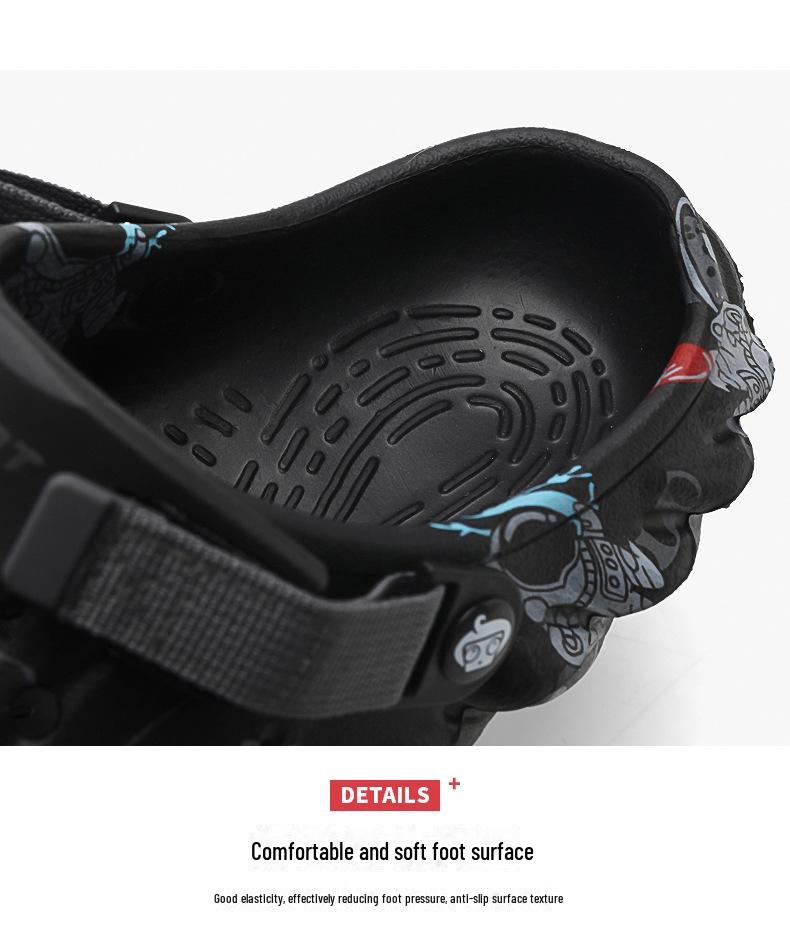 Мужские сандалии из ЭВА с толстой подошвой и принтом граффити: Универсальная обувь с отверстиями для заброда и пляжного ношения