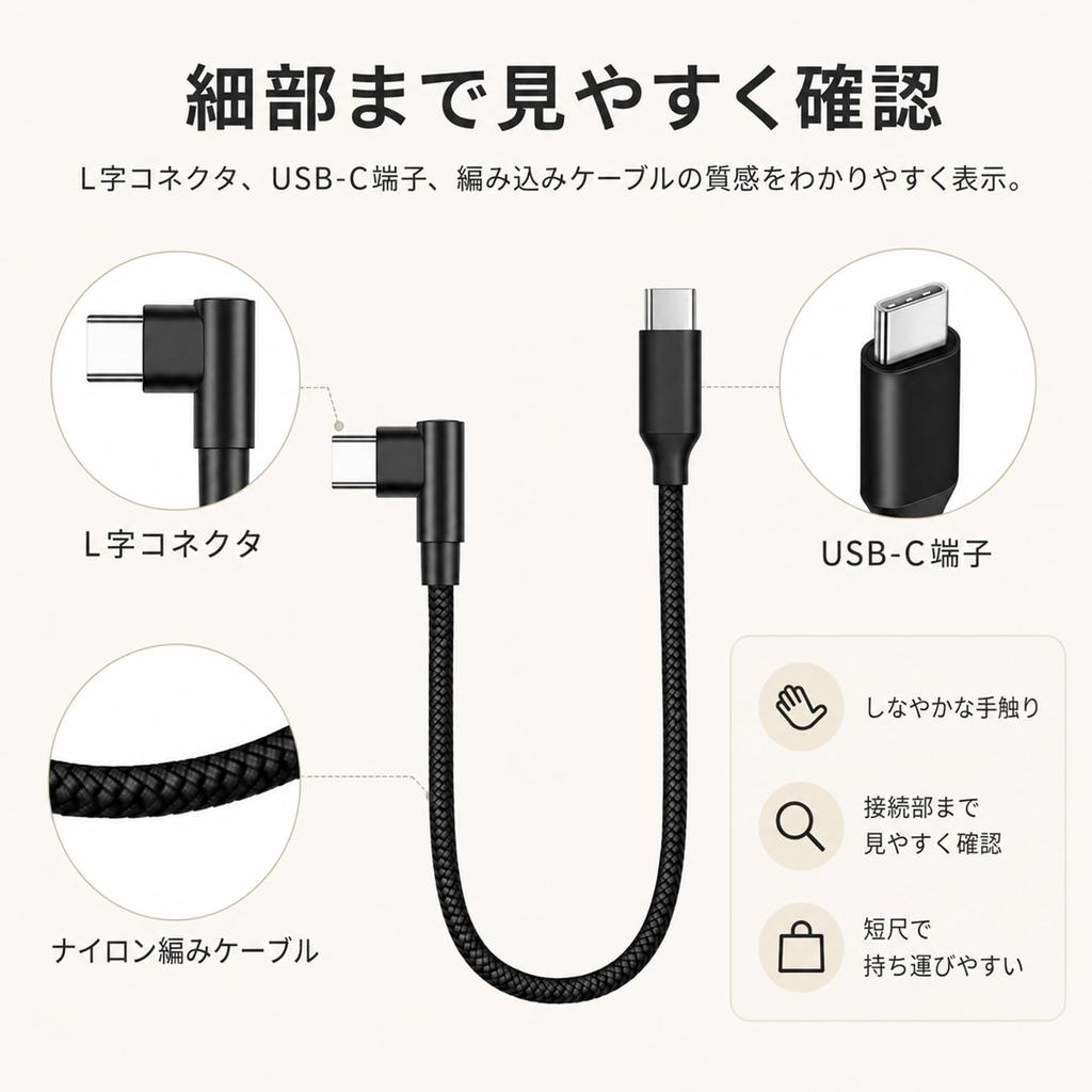 to Short SLEIJAOOE Fast Charging USB Standard PD Nylon Type C to Cable 25cm Compatible with Game USB-C USB-C Cable, L-shaped, 0.25m [3-Pack] [60W /