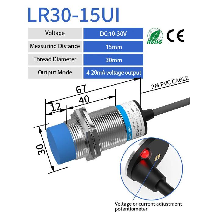 GTRIC Analog Linear Displacement Proximity Sensor M12 M18 M30 0-10V Voltage or 4-20mA Current Output Inductive Switch