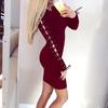 Bella Philosophy Женское Осенне-Зимнее Платье С Длинным Рукавом Боковая Шнуровка Бандажное Трикотажное Платье Vestidos Эластичное Сексуальное Тонкое Платье
