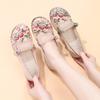 Summer New Middle-aged and Old Mother Shoes Mesh Hollowed Hanfu Embroidered Shoes Soft Sole One Pedal Old Beijing Cloth Shoes Women
