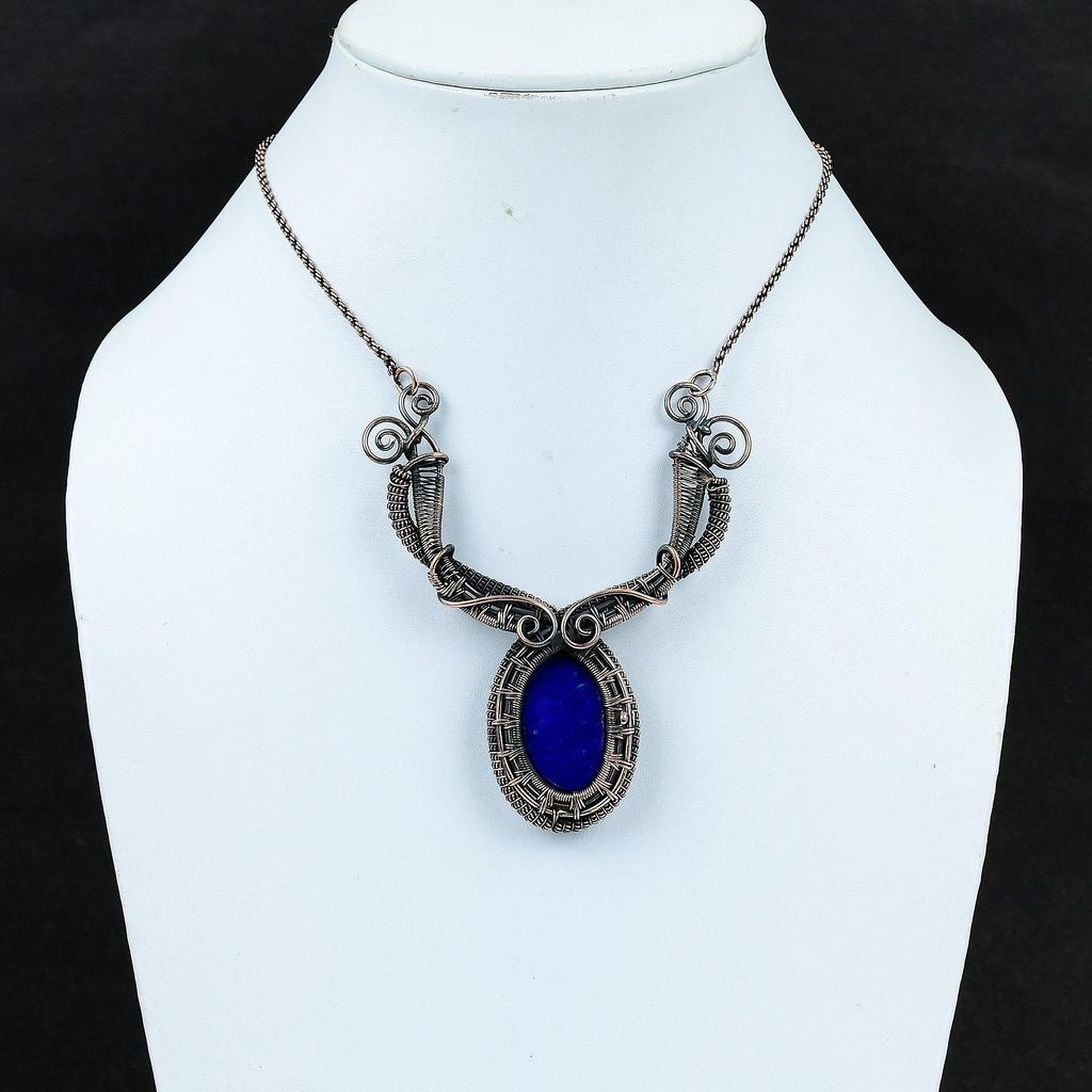 Ожерелье из лазурита, ожерелье из медной проволоки, ожерелье из драгоценных камней, дизайнерское ожерелье, ювелирные изделия из медной проволоки, ожерелье ручной работы для подарка