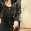 Ранняя осень новая осенняя одежда богатая дочь высококлассное чувство носки темперамент черное вязаное платье