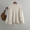 Autumn Winter Vintage Loose Large Sleeve Top Solid Color Pullover Knitwear Half High Collar Sweater