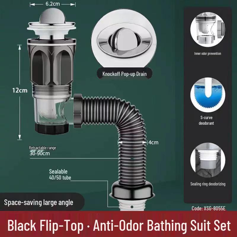 Universal Bathroom Drain Set: Horizontal Wall Washbasin Deodorant Pipe Drainer Gadget