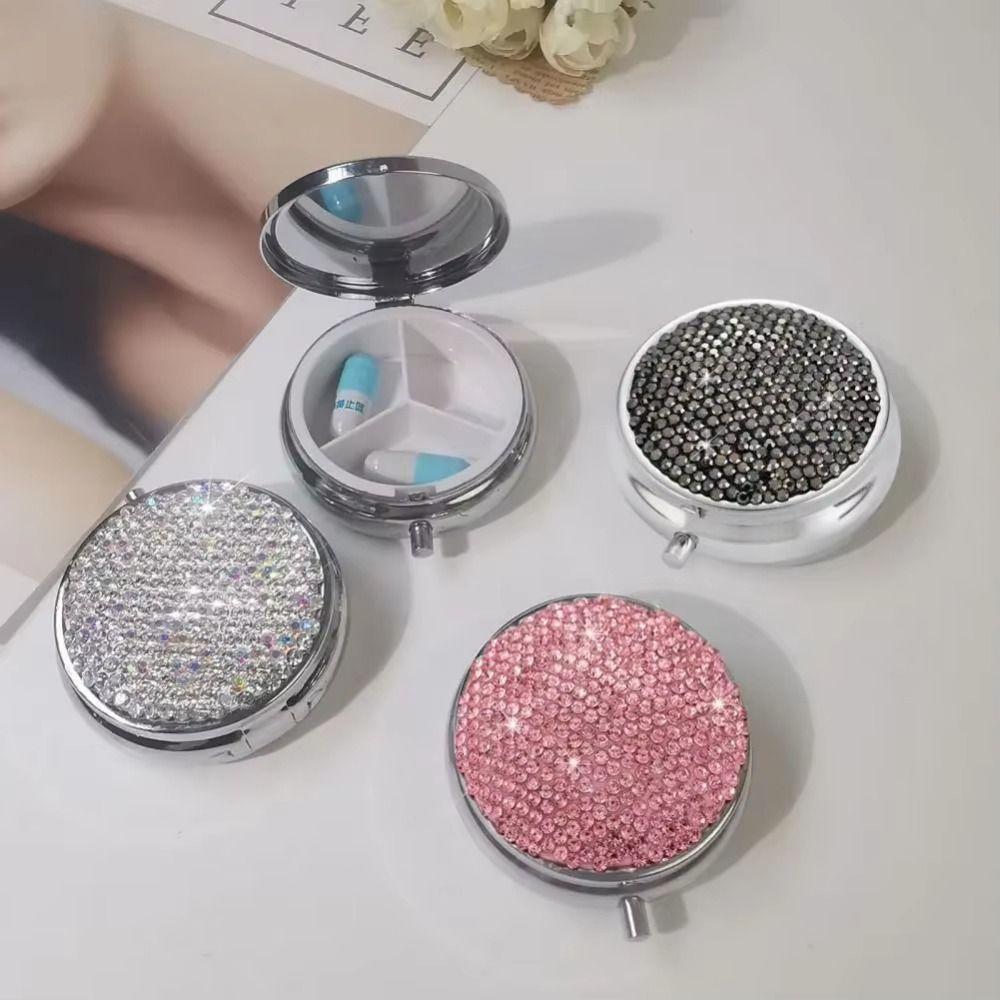 Bling Pill Tablet Container Sparkling Rhinestone Pill Storage Box Elegant Pill Case Container Home