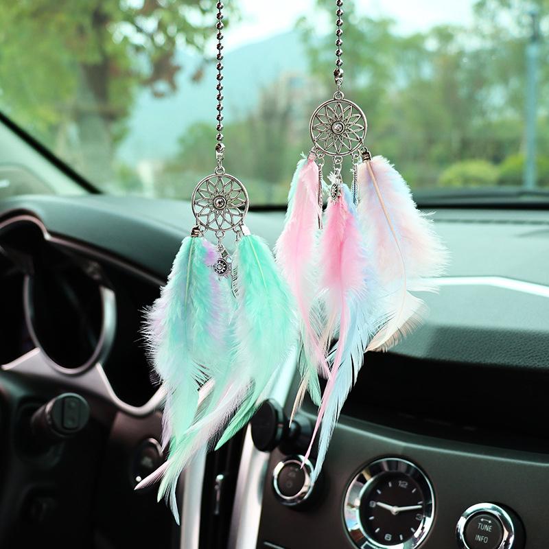 Dream Catcher Car Pendant Feather Mirror Pendant Home Decor Ornaments Car Interior Accessories Dream Catcher Feather Car Pendant