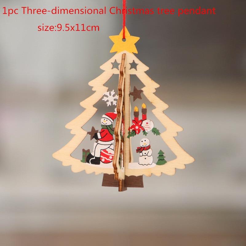 1Pc 2D/3D Christmas Ornament Wooden Hanging Pendants Star Xmas Tree Bell Christmas Decorations
