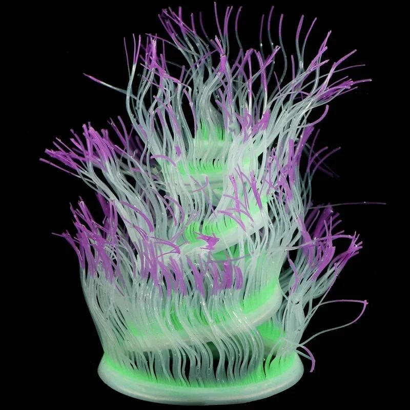 Glow In Dark Aquarium Luminous Sea Anemone Silicone Simulation Coral Ornament Realistic Fake Fish Tank Landscape Decor