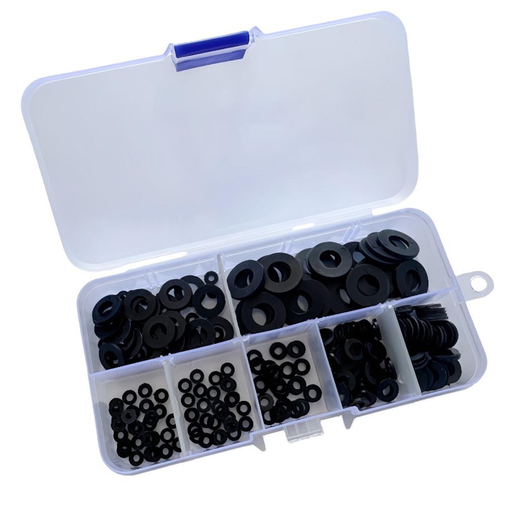 350pcs Black Plastic Nylon Flat Washer Plane Spacer Insulation Gasket Ring For Screw