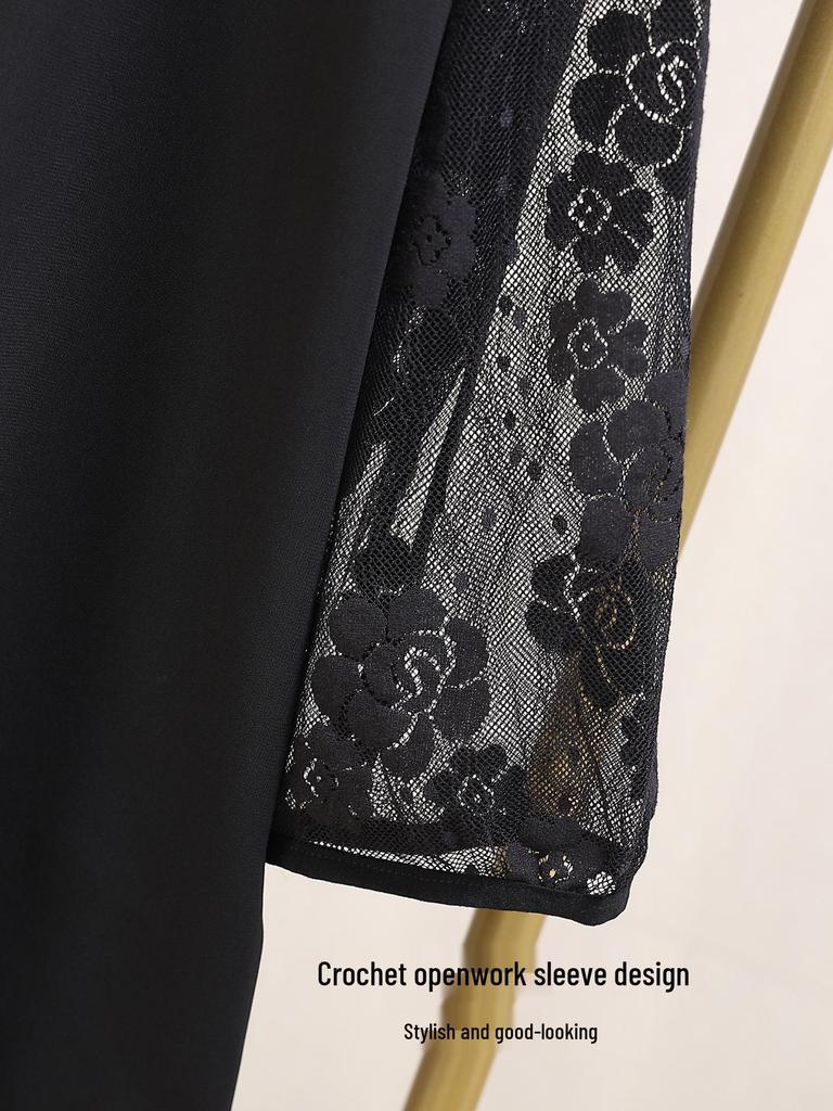 Plus Size Women's Chiffon Blouse - Seven-Sleeve, Hollow Out, Slimming Autumn Fashion Top, Style 25065T