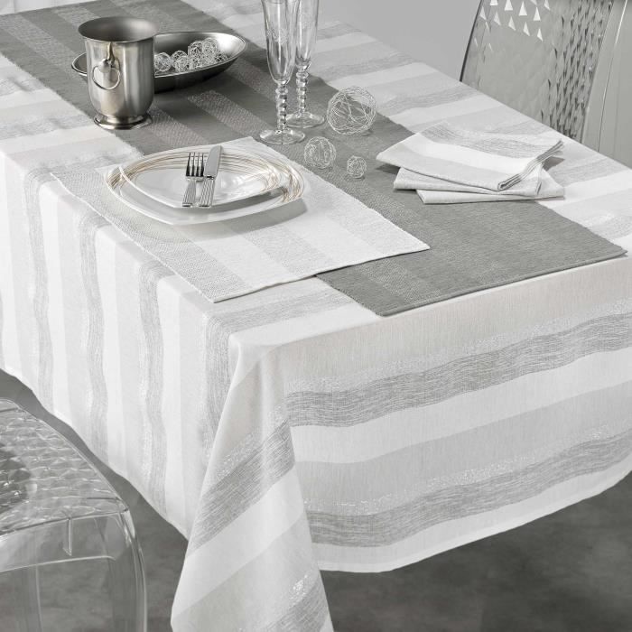 Nappe - Eldora - 140 x 240 cm - Coton tissé - Imprimé métallisé - Crème