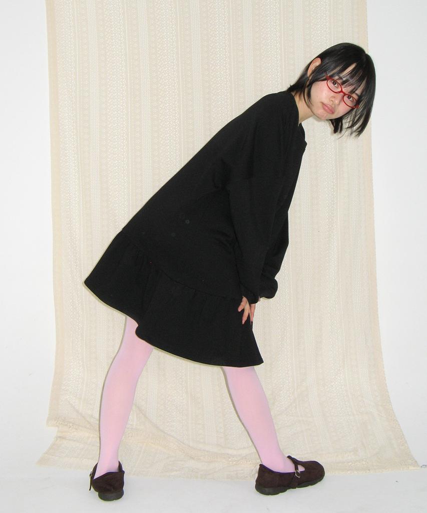 Ronron Oversized Ruffle Hem Sweat Dress Black