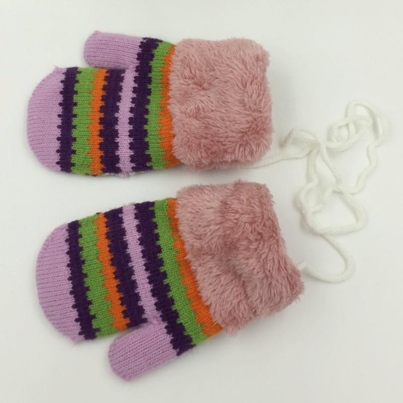 Вязаные перчатки с полосками для детей от 3 до 9 лет, теплые перчатки для мальчиков и девочек, детские осенне-зимние снежные варежки для детей