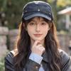 Washed Denim Retro Equestrian Cap Cross Ribbon Vintage Visor Hat Rivet Top Cap All Season