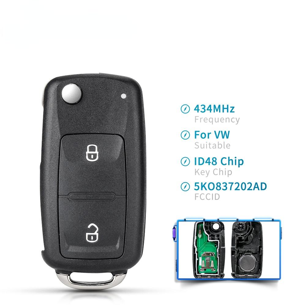 Дистанционный ключ Dandkey с чипом ID48 434 МГц для VW VOLKSWAGEN Beetle Caddy Golf Jetta Polo Scirocco Tiguan Touran 5K0 837 202