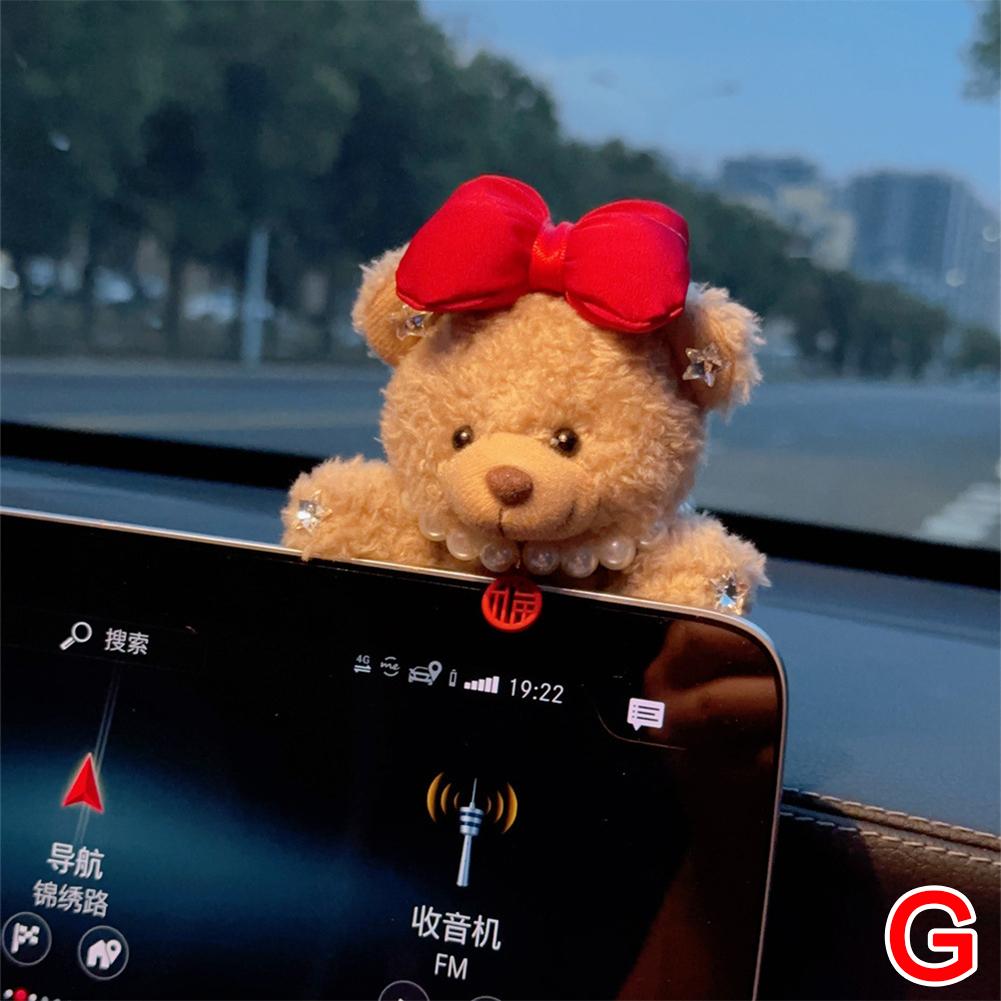 Car Interior Decoration Bear Screen Ornaments Cartoon Cute Bear Pendant For Car Central Control Display Decorative Accessories