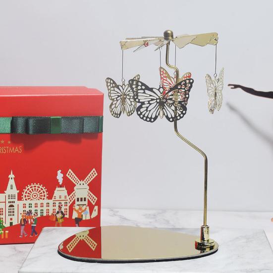 Spinning Candle Holder with Tray Stainless Steel Rotating Golden Carousel Tea Light Candle Stand Table Centerpiece Party Decoration