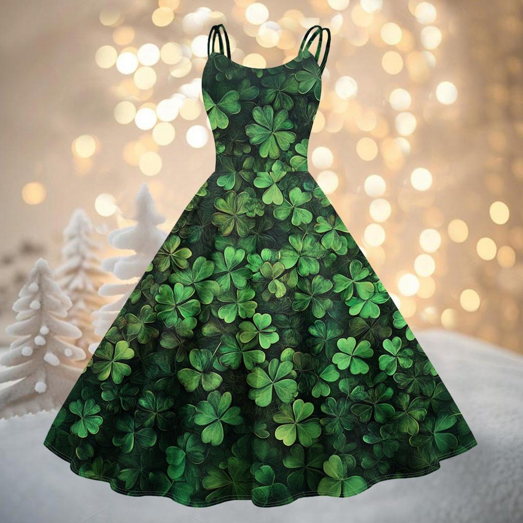 Women's Fashion St. Patrick's Day Printed Sexy Strapless Gothic Cocktail Dress Punk, Vintage Dress.