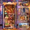 CUTEBEE Book Nook Kit 3D DIY Dollhouse with LED Light Bookshelf Insert Street Shop Series Miniature Model For Home Party Decor