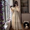 Европейский и гонконгский стиль: Корейское шикарное длинное платье в цветочек с оборками и пышными рукавами - Повседневный дизайн для женщин