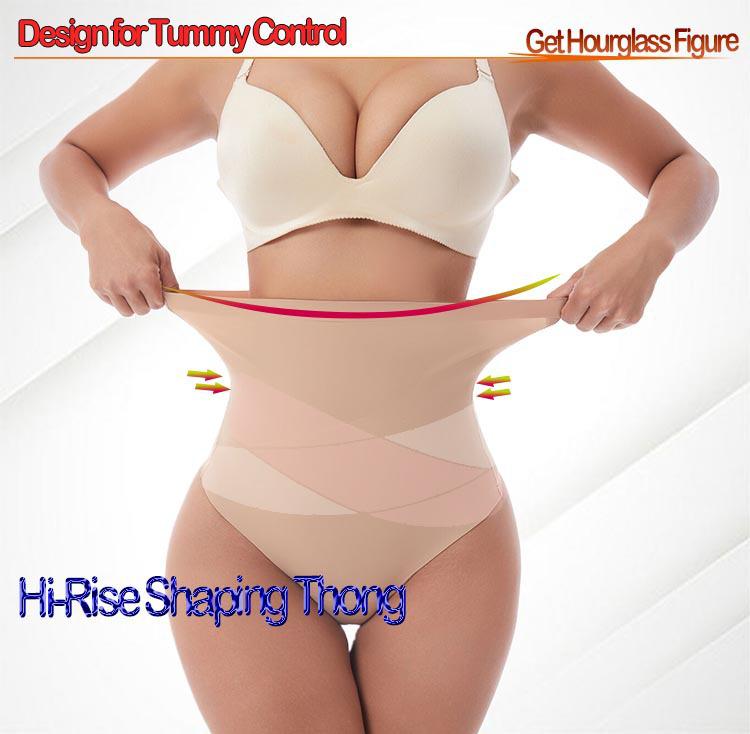 Бесшовные трусы-стринги большого размера с высокой талией для контроля живота и подъема ягодиц