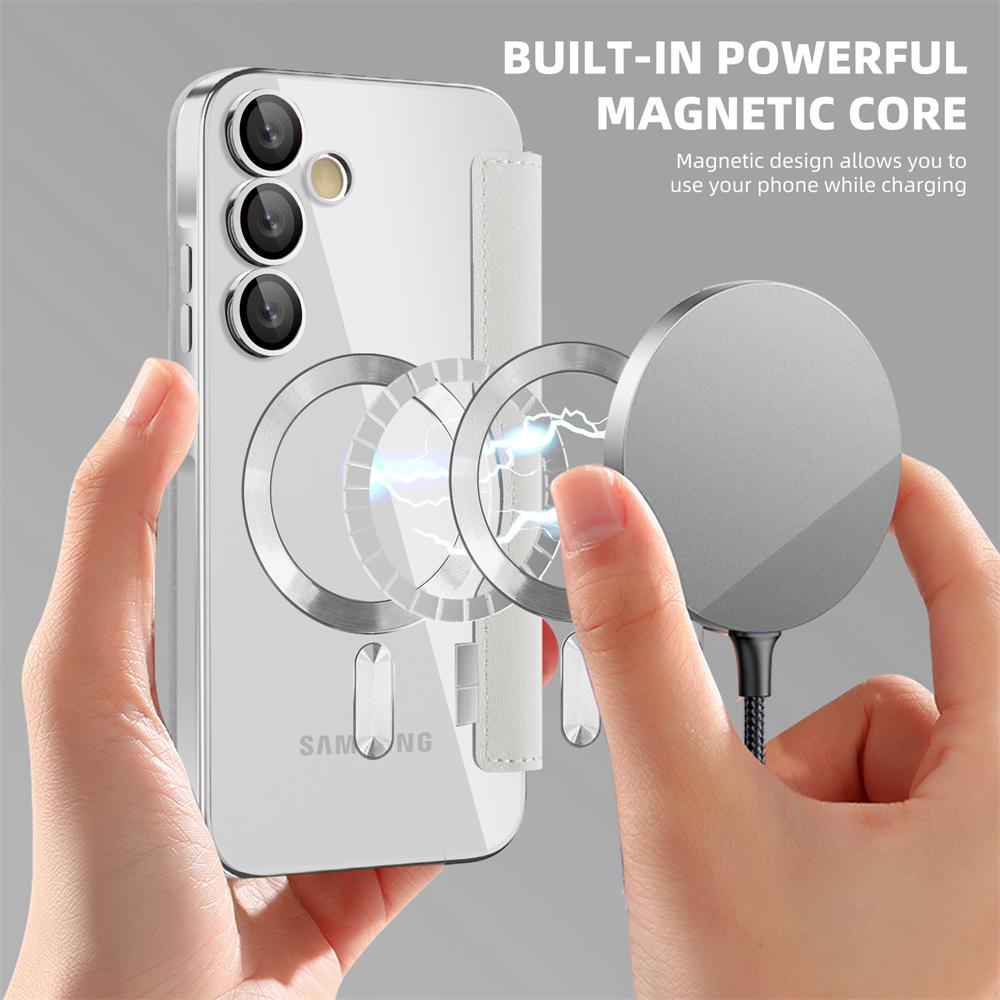 Флип кожаный чехол для телефона с отделениями для карт для Samsung S24 S23 Ultra FE S22 Plus A55 A35 5G для Magsafe, защитный чехол с магнитным покрытием