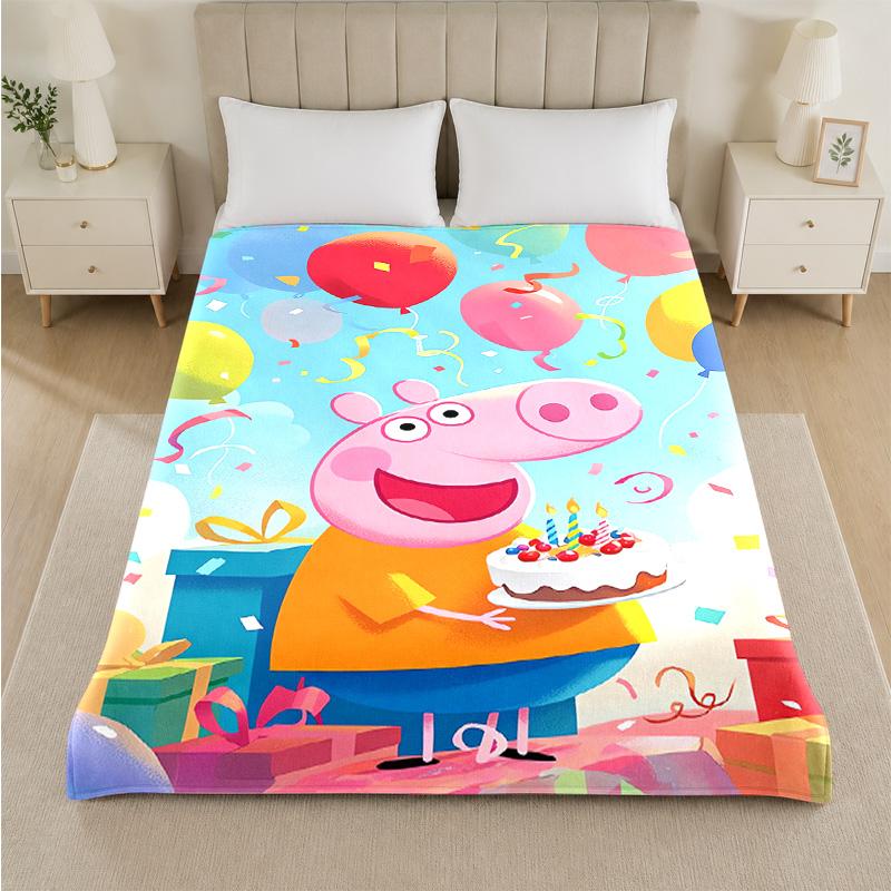 Peppa Pig Print Flannel Blanket Cozy Warm Plush Throw Blanket For Bed Sofa Couch Indoor Household Use