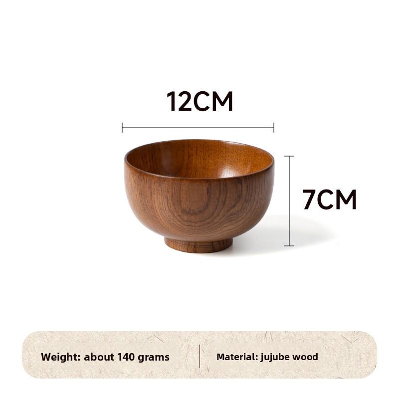 Natural Log Anti-scalding Instant Noodle Bowl Round Sour Jujube Wooden Bowl Household Chinese Children's Rice Bowl Soup Noodle Bowl