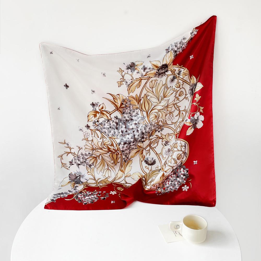 Satin Square Scarf 90cm Gift Silk Scarf Women'S Scarf Shawl Professional Elegant Scarf Sunscreen Scarf Shawl