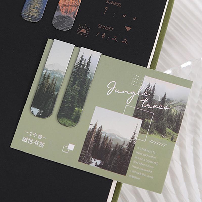 2 шт./уп. Магнитная закладка Красивый пейзаж Облака Простой литературный узор Закладка Инструмент для чтения Школьные офисные принадлежности