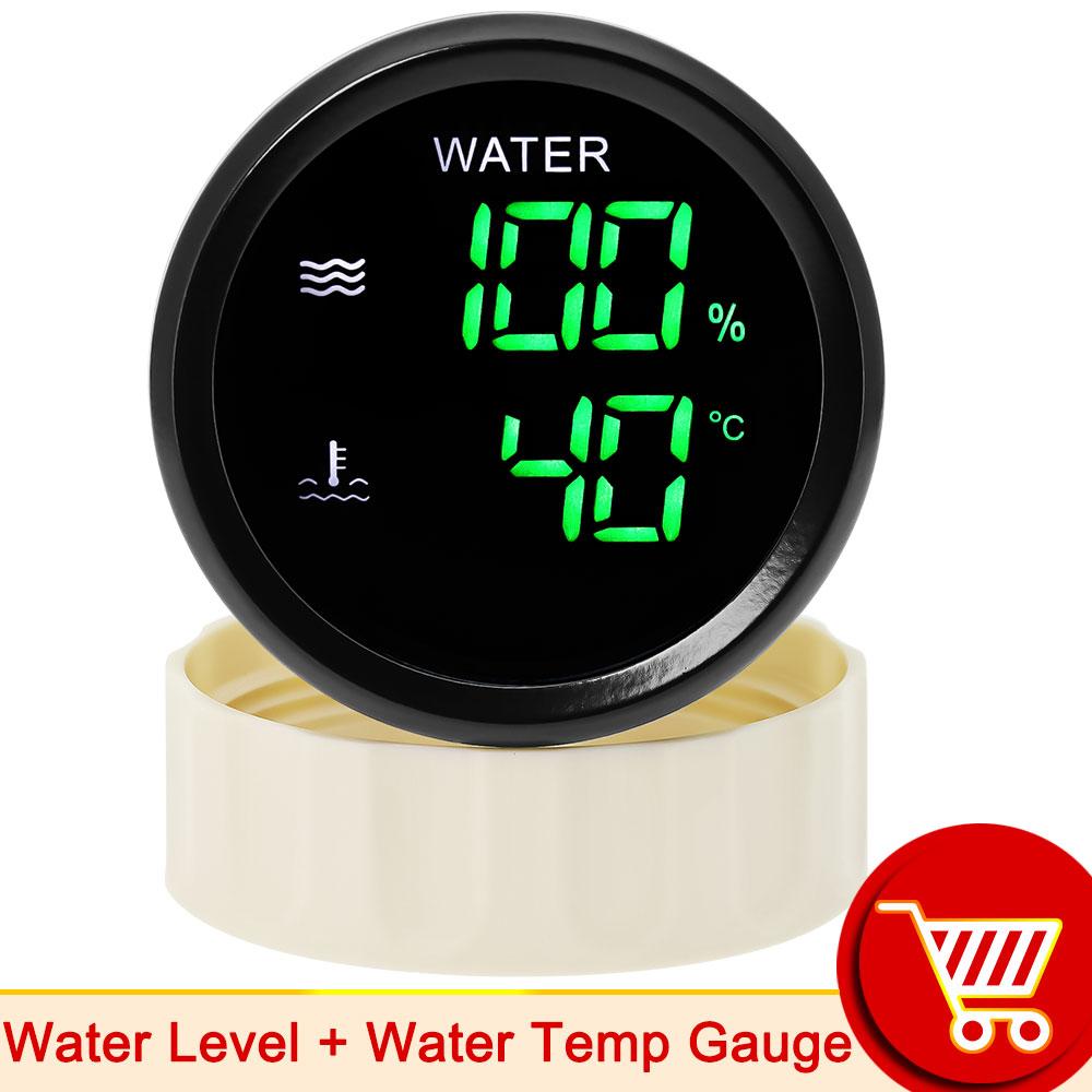 2 in 1 Green LED Digital Fuel Level Sewage Level Meter Oil Temp Gauge Oil Pressure 0~10 Bar 2" 52mm Voltage for Car Truck Boat