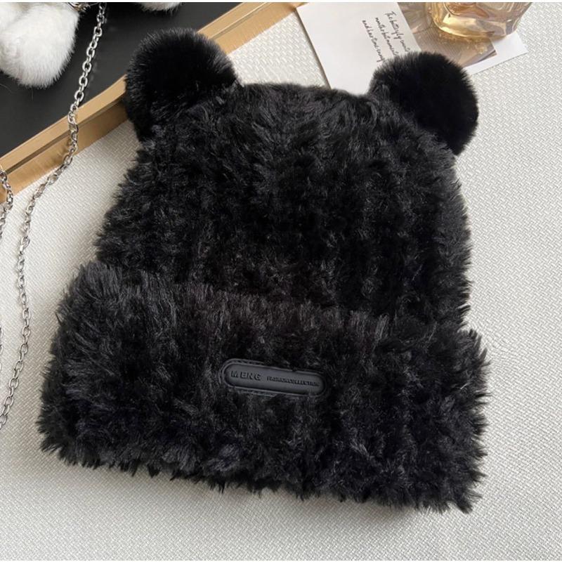 Зимняя теплая шапка с медвежьими ушками, новая плюшевая женская шапка, свободная модная шапка-пуловер, маленькая для лица