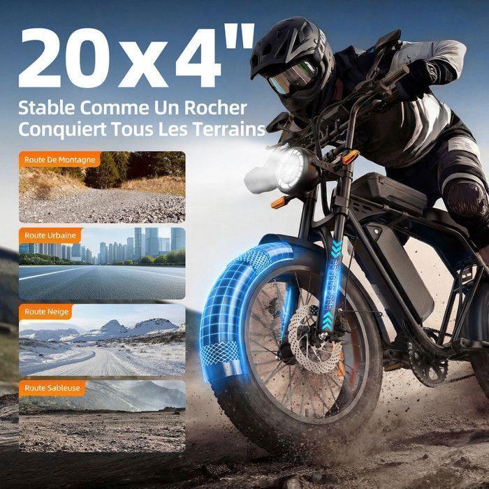 Vélo Électrique Tout Terrain 20" Autonomie 40-70km (Mode ASSIST) Batterie Amovible 48V15Ah vélo à pneus larges 250W Aairsk X5