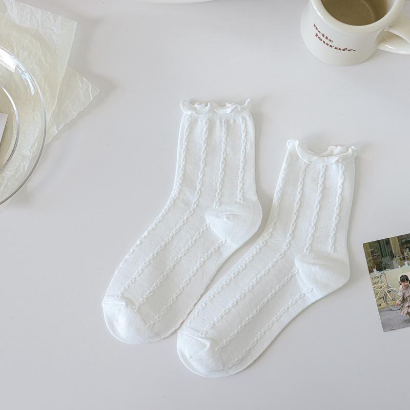 Lolita Style Japanese Kawaii Women Socks Cute Frilly Ruffle Socks Solid White Black Mesh Lace Girls Sweet Harajuku Short Socks