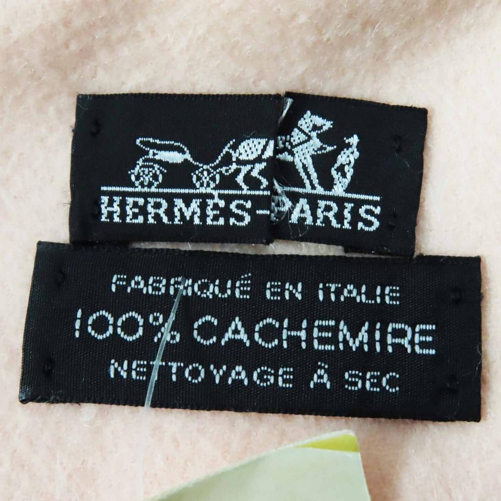 Very Good HERMES shawl Extra large with embroidered logo pink cashmere Women Used