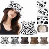 Cow/ Leopard Print Bucket Hat Cat's Ears Basin Hats New Panama Fishing Cap  Unisex