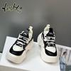 Women's Vulcanize Shoes Height Increasing Sports Rest Black and White Contrast Color Sneakers 2024 New Autumn and Winter
