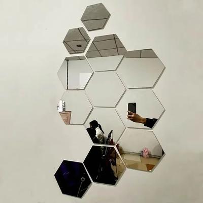 Шестиугольная акриловая 3D зеркальная наклейка на стену, домашний декор, сделай сам, самоклеящаяся зеркальная наклейка, декоративные наклейки, настенное украшение, большая 6/12 шт.