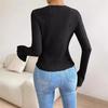 Топ женский 2024 Весенняя мода Открытые плечи пряжки ребристый повседневный простой длинный рукав облегающий повседневный топ одежда Y2K