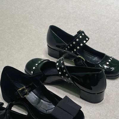 Версия из овчины~ туфли Мэри Джейн из гравированной кожи женские на ремешке с пряжкой на одно слово, на толстом каблуке, одинарные туфли, маленькие кожаные туфли, женские туфли